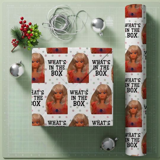 Discover Whats in the Box Doll Print Wrapping Paper  Funky Gift Wrap for Birthday