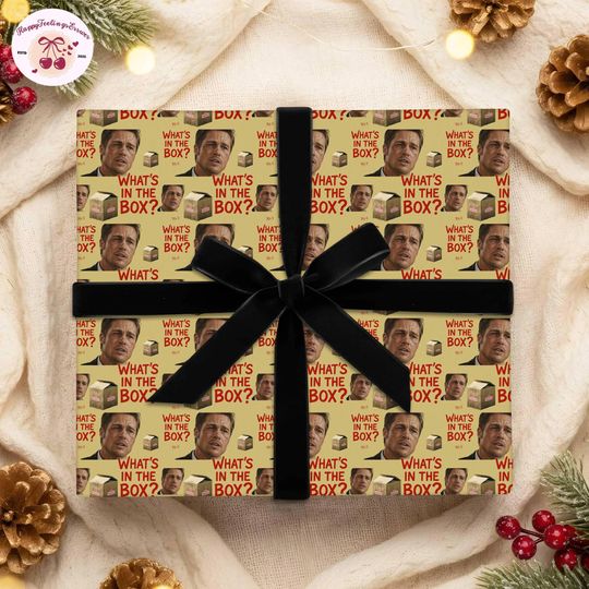 Discover What's In The Box Brad Pitt Wrapping Paper, Brad Pitt Movie Christmas Gift Wrap, Se7en Parody Wrapping Gifts, Christmas Family Matching