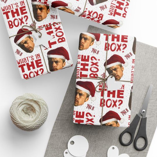 Discover Funny Whats In The Box Meme Christmas Wrapping Paper, Se7en Inspired, David Fincher, Brad Pitt, Dark Humor Xmas Gift Wrap