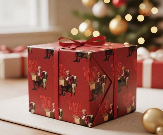 Discover What's In the Box?! Funny Unique Gift Wrap Paper for Christmas, Birthdays, Any Occasion, Trump Wrapping Paper