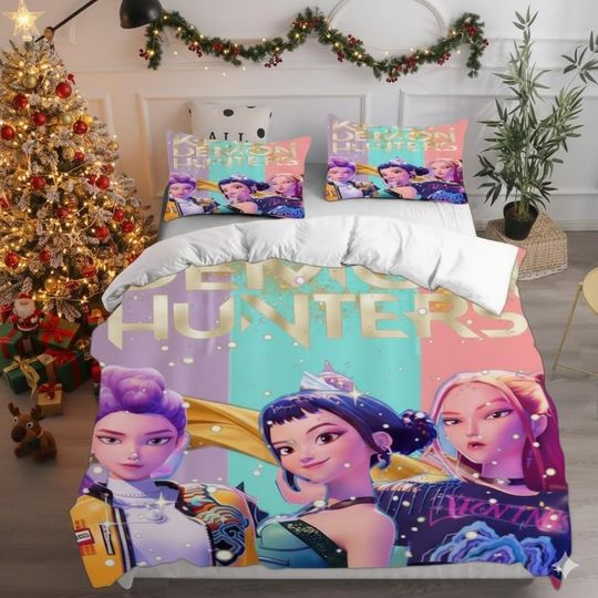 Discover Custom Anime Bedding Set  Fantasy Demon Hunter Comforter Quilt Duvet Pillowcase Set for Kids Bedroom Decor