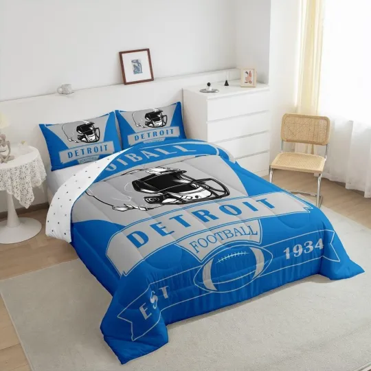 Detroit Lions Queen Comforter Bedding Set Football set