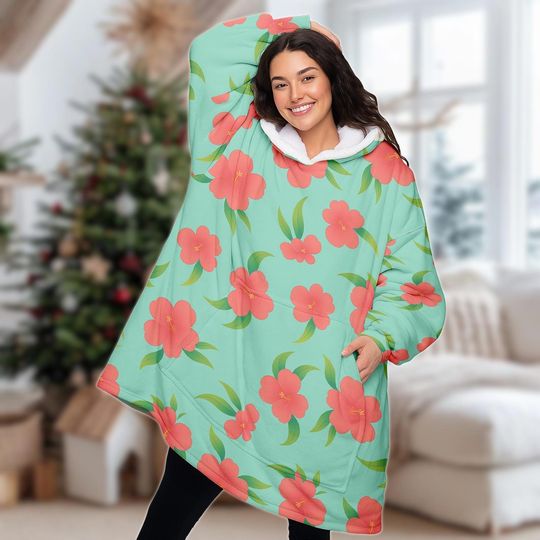 Aby Kpop Christmas Hoodie Blanket, Demon Hunter Oversized Hoodie, Cozy Aby Floral Blanket, Xmas Gift for Men Women