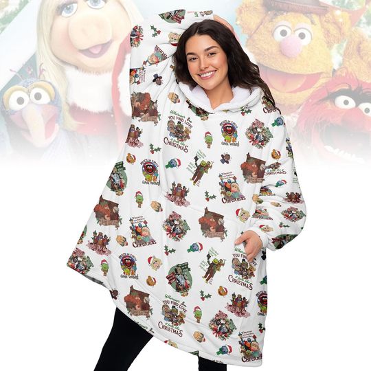 The Muppet Christmas Carol Hoodie Blanket, Funny Movie Holiday Wearable Blanket, Cozy Oversized Sherpa Hoodie, Warm Christmas Gift