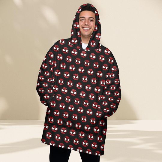 Spiderman Christmas Hoodie Blanket, Cozy Wearable Blanket, Funny Superhero Sherpa Hoodie, Warm Holiday Gift For Him Or Her