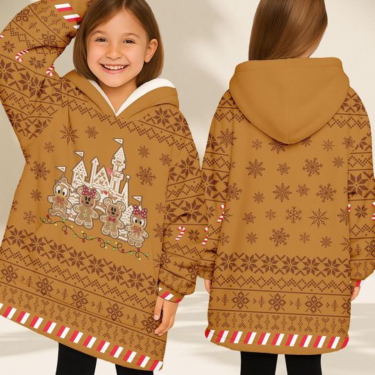 Discover Disney Gingerbread Castle Hoodie Blanket, Mickey and Friends Cozy Christmas Wearable Blanket, Warm Sherpa Hoodie, Cute Holiday Gift