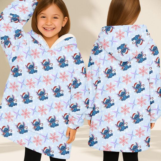 Discover Disney Stitch Christmas Hoodie Blanket, Cozy Candy Cane Wearable Blanket, Soft Sherpa Hoodie, Warm Holiday Gift For Women Him
