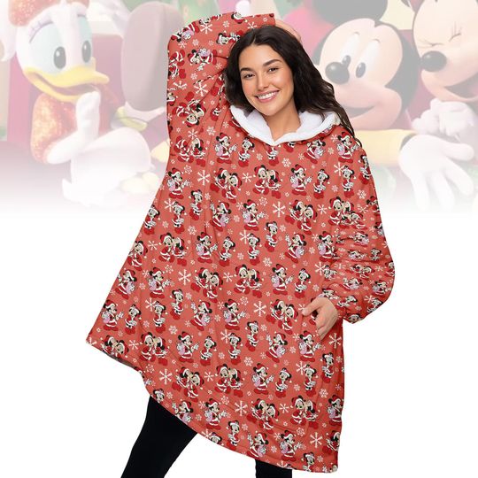 Discover Disney Mickey Minnie Christmas Hoodie Blanket, Cozy Disney Style Wearable Blanket, Warm Sherpa Hoodie, Holiday Gift For Her Or Mom