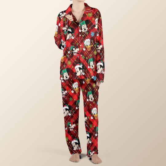 Discover Disney Mickey and Friends Red Plaid Pajamas set, Mickey Mouse Sleepwear, Mickey and Friends Family Matching, Disney Pajamas set