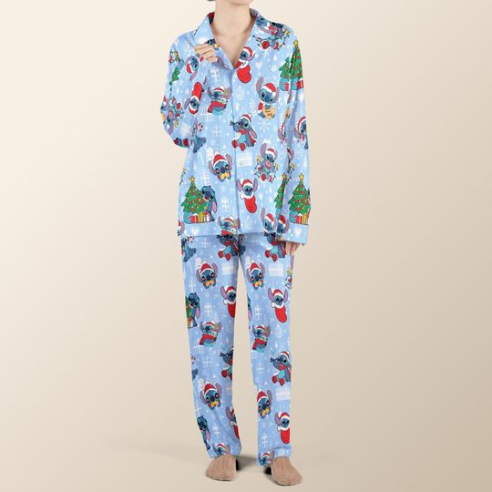 Discover Disney Stitch Christmas Pajamas set, Santa Stitch Xmas Sleepwear, Stitch Pajamas, Xmas Family Matching, Lilo & Stitch Pajamas set