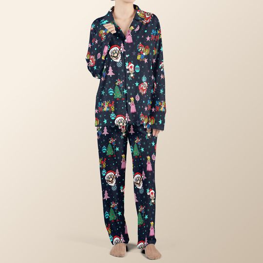 Super Mario World Christmas Pajamas set, Mario Super Brother Sleepwear, Mario Family Matching, Universal Studio shirt, Christmas Gift Idea