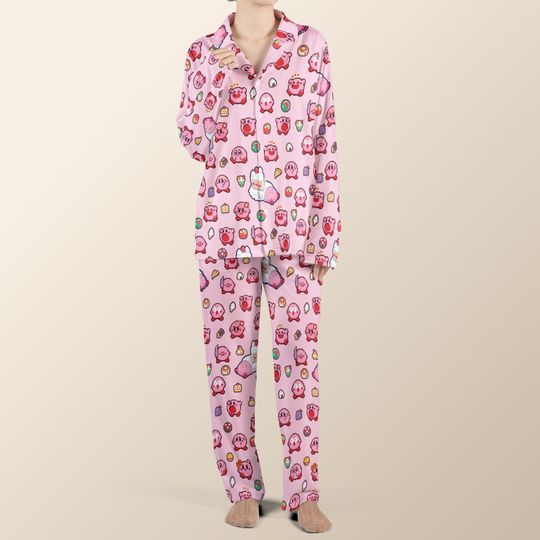 Kirby Dessert Nintendo Pixel Pajamas set, Kirby Sweet Cake Pajamas Sleepwear, Mario Family Matching, Arcade Fans Gift, Christmas Gift