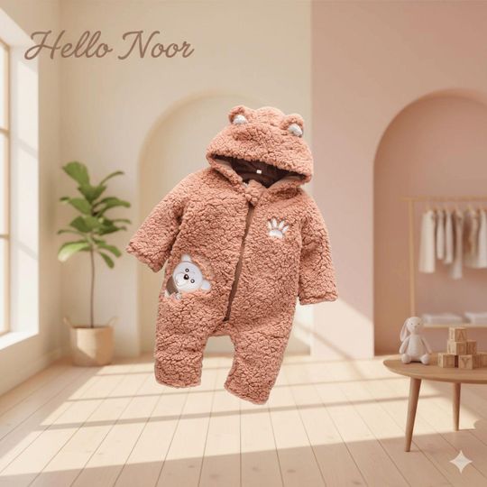 Discover Baby Fleece Romper: Winter Bear Hooded Jumpsuit