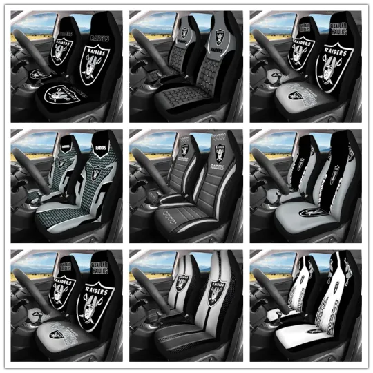 Discover Car Seat Cover Personalized Nonslip Seat Protector 2Pc with Oakland Raiders