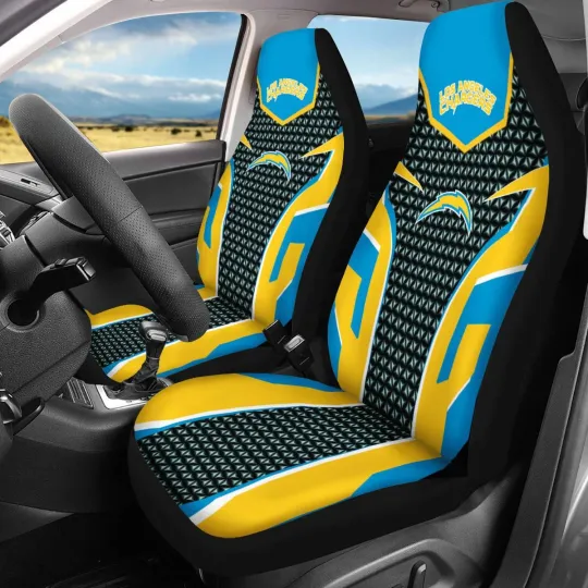 Discover Car Seat Cover Personalized Nonslip Seat Protector 2Pc with Los Angeles Chargers