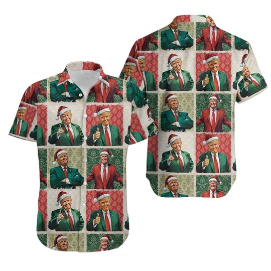 Vintage President Trump Santa Hat Make Christmas Great Again Hawaiian Shirt