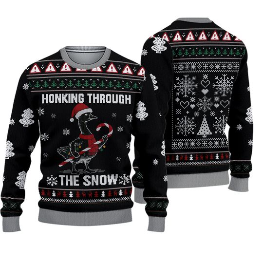 Goose Christmas Ugly Sweater, Honking Through The Snow Jumper, Funny Holiday Bird Gift, Angry Goose Xmas Party Outfit, Sarcastic Crewneck