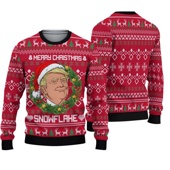 Merry Christmas Snowflake Sweatshirt, Funny Trump Santa Ugly Christmas Sweater