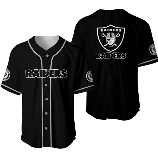 Oakland Raiders Black Printed Baseball Jersey, Full Sizes S-5XL
