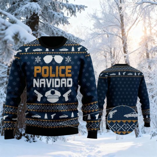 Law Enforcement Holiday Gift, Police Navidad Christmas Ugly Sweater, Funny Cop Xmas Jumper, Officer Themed Party Knit, Thin Blue Line Pullover