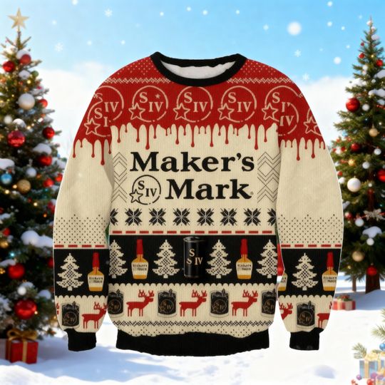 Christmas Party Ugly Sweatshirt, Mark Men's Maker Xmas Sweater, Funny Sweater, Alcohol Shirt, Holiday Sweater, Mens Sweatshirt Whiskey