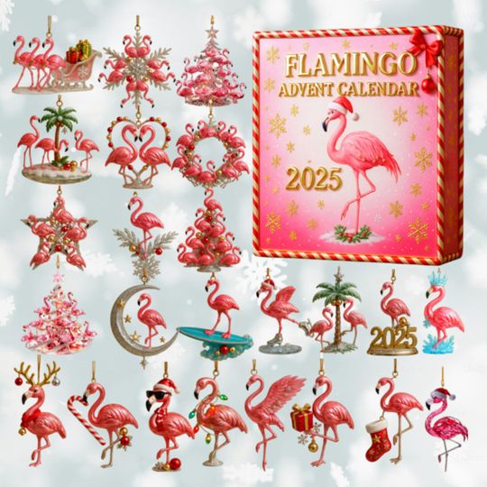 Discover Flamingo Advent Calendar 2025, 24 Days Of Flamingo Ornaments For Christmas, Gift For Flamingo Lover, Festive Flamingo Countdown Gift Box