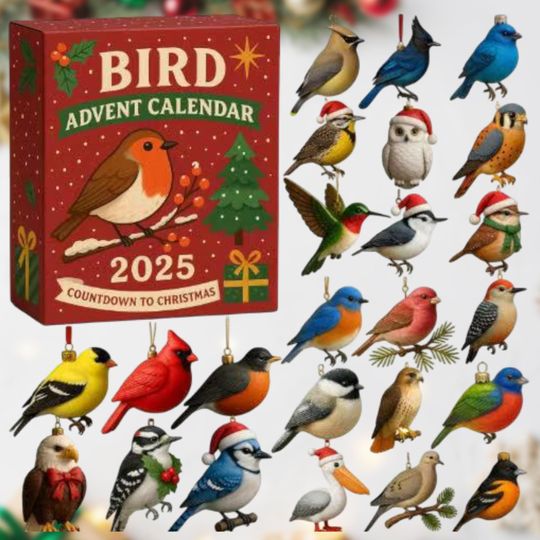 Discover Bird Watcher Advent Calendar 2025, Cute Bird Ornament Set, Wild Bird Lover Holiday Countdown, Backyard Birds Gift for Ornithologist