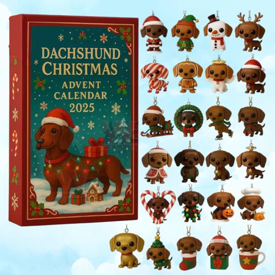 Dachshund Advent Calendar 2025, Christmas Advent Calendar with Dachshund Dog Ornaments, Dachshund Xmas Countdown Calendar, 24 Cute Dogs