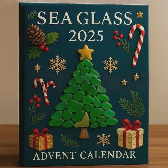 Discover Sea Glass Advent Calendar 2025 | 24 Days of Coastal Christmas Ornaments | Beach Lover & Nautical Holiday Keepsake Gift