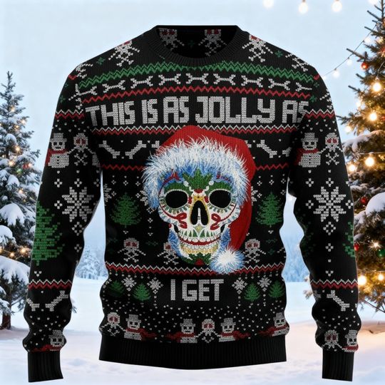 Santa Skull Christmas Ugly Sweater, Holiday Sweater, Horror Ugly Sweatshirt, Merry Creepmas Shirt, Funny Xmas Shirt, Spooky Costume Gift