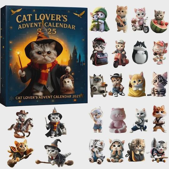 Cat Lover's Advent Calendar 2025 | 24 Days of Miniature Feline Fun | Kitty Collector Gift Box with Magic & Adventure Theme