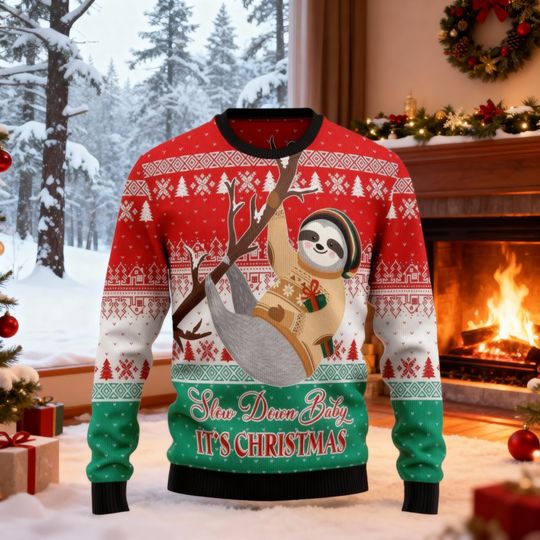 Discover Funny Sloth Christmas Sweater for Men Women, Slow Down Baby The Sloth Life Sweatshirt, Cute Lazy Animal Christmas Gift Holiday Outfit