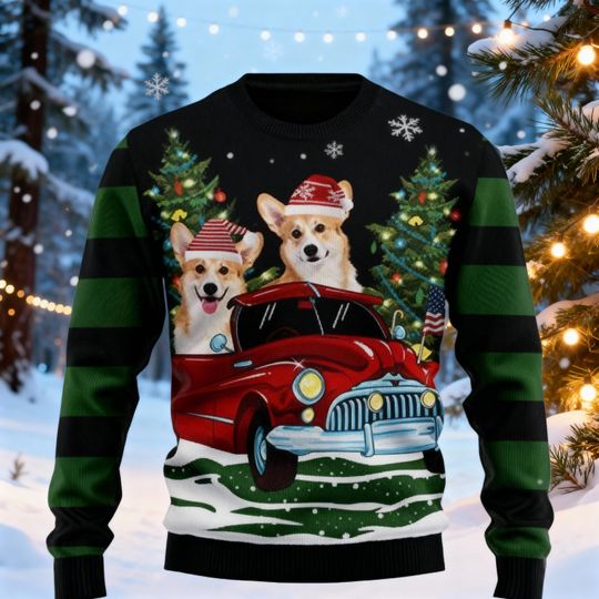 Discover Christmas Corgi Ugly Sweater, Merry Corgmas Holiday Sweater, Dog Pet Lover Christmas Shirt, Gift For Dog Owner, Santa Hat Corgi Sweater