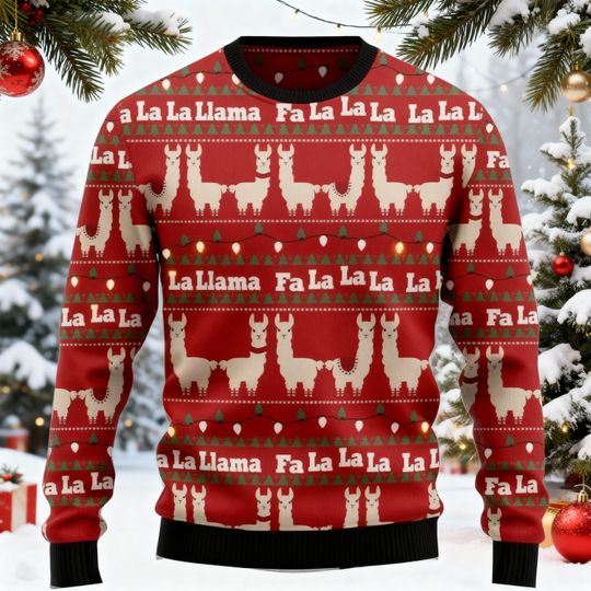 Discover Fa La La Llama Ugly Christmas Sweater, Funny Llama Xmas Sweatshirt, Holiday Knit Pullover, Novelty Christmas Gift for Men & Women