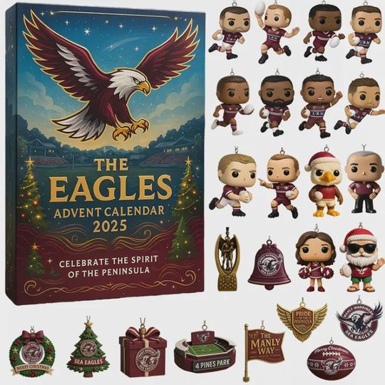Discover The Eagles NRL Advent Calendar 2025 | 24 Day Manly Warringah Ornament Set | Rugby Fan Collector Gift | Spirit of the Peninsula