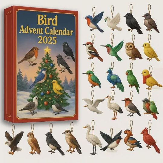 Discover Bird Advent Calendar 2025 | 24 Days of Wild Bird Species Ornaments | Unique Gift for Bird Watchers and Nature Enthusiasts