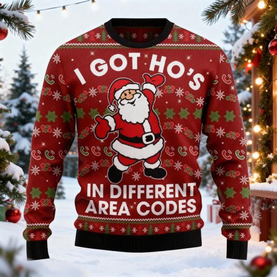 Discover I Got Ho's In Different Area Code Sweater, Funny Santa Ugly Christmas Sweatshirt, Christmas Party Gift, Family Ugly Xmas Sweater