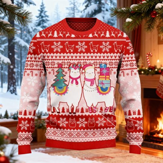 Funny Llama Christmas Ugly Sweater for Men Women, Fa La La La Llama Ugly Christmas Sweater, Llama Holiday Sweater, Ugly Christmas Sweater