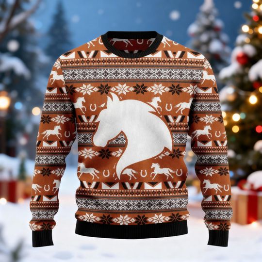Discover Horse Pattern Ugly Christmas Sweater, Funny Horse Xmas Sweater, Animals Holiday Sweatshirt For Men Women Kids, Xmas Farmers Sweater Gifts