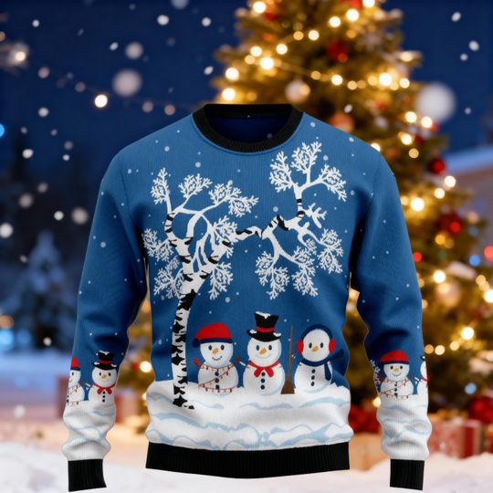 Christmas Snowman Ugly Christmas Sweater, Santa Claus Christmas Sweater, Reindeer Neon Light Xmas Sweatshirt, Xmas Party