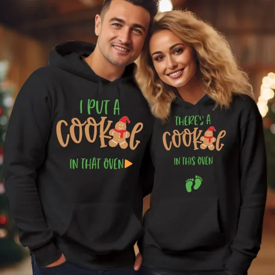 Discover Cookie in Oven Pregnancy Announcement Couple Christmas Hoodie Funny XMas Jumper