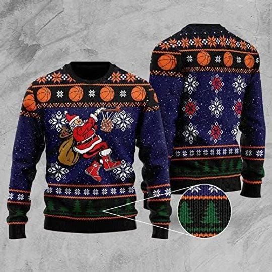 Discover Santa Playing Basketball Ugly Christmas Sweater, Basketball Santa Sweater, Is More Time For Basketball Ugly Christmas Sweater, Funny Xmas