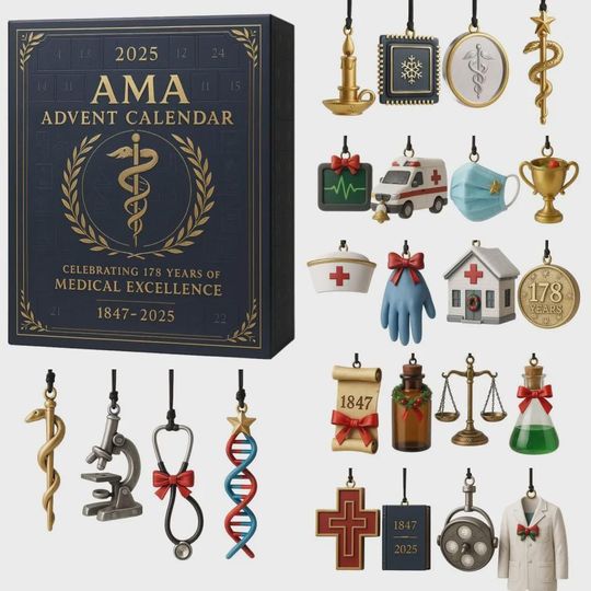 Discover AMA Medical Advent Calendar 2025, 178 Years of Excellence Gift, Doctor Nurse Ornament Set, Healthcare Worker Christmas