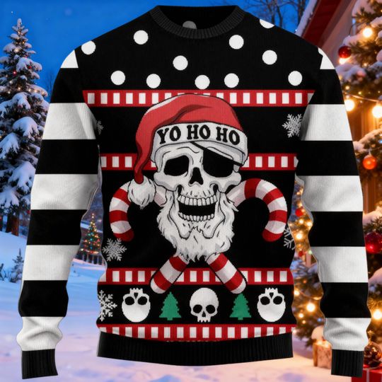 Santa Skull Christmas Ugly Sweater, Horror Ugly Sweatshirt, Merry Creepmas Shirt, Holiday Sweater, Funny Xmas Shirt, Spooky Costume Gift