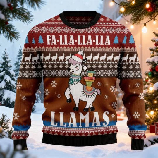 Discover Fa La La Llama Ugly Christmas Sweater, Funny Llama Xmas Sweatshirt, Holiday Knit Pullover, Novelty Christmas Gift for Men & Women, Xmas Gift