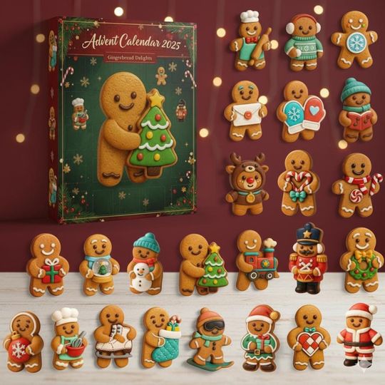 Discover Gingerbread Advent Calendar 2025, 24 Days Christmas Cookie Countdown Box, Cute Holiday Gift for Kids & Family, Festive Decor Set