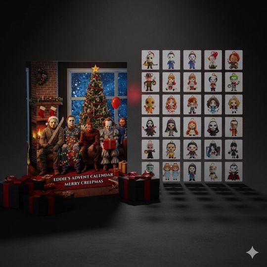 Discover Horror Movie Advent Calendar 2025  24-Day Scary Character Countdown Box, Creepy Christmas Gift for Horror Fans & Collectors