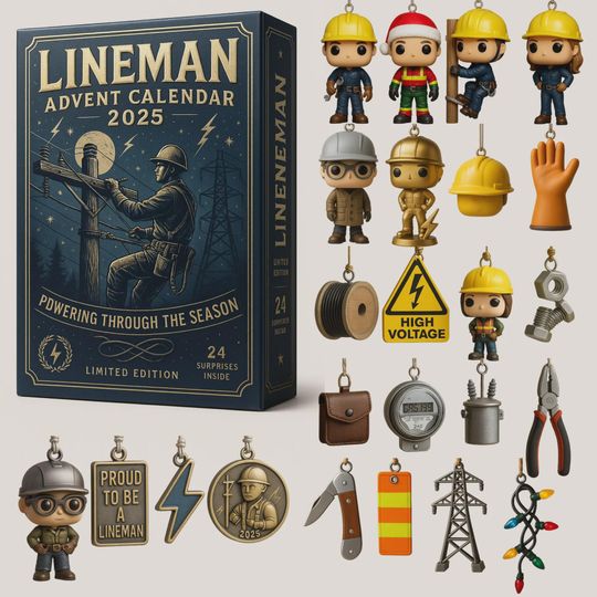 Discover Lineman Advent Calendar 2025 | High Voltage Electrician Utility Worker Ornament Set | Limited Edition Christmas Gift for Men