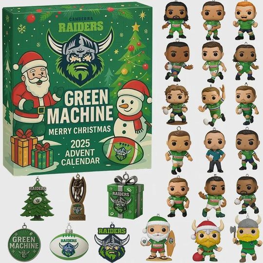 Discover Canberra Raiders Advent Calendar 2025, NRL Green Machine Fan Merch, Rugby League Ornament Set, Christmas Gift for Dad Him