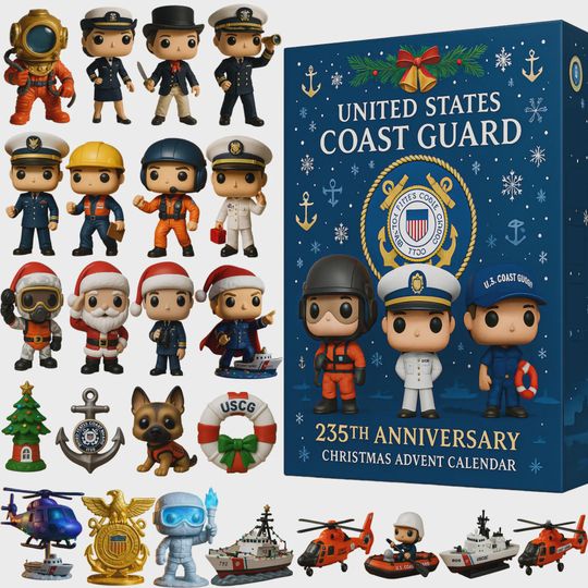 US Coast Guard Advent Calendar 2025, 235th Anniversary Tribute, Military LEO Ornament Set, Christmas Gift for Veteran
